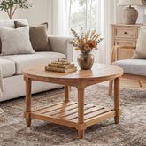 31.5" Round Solid Wood, 2-Tier Coffee Table with Storage 3