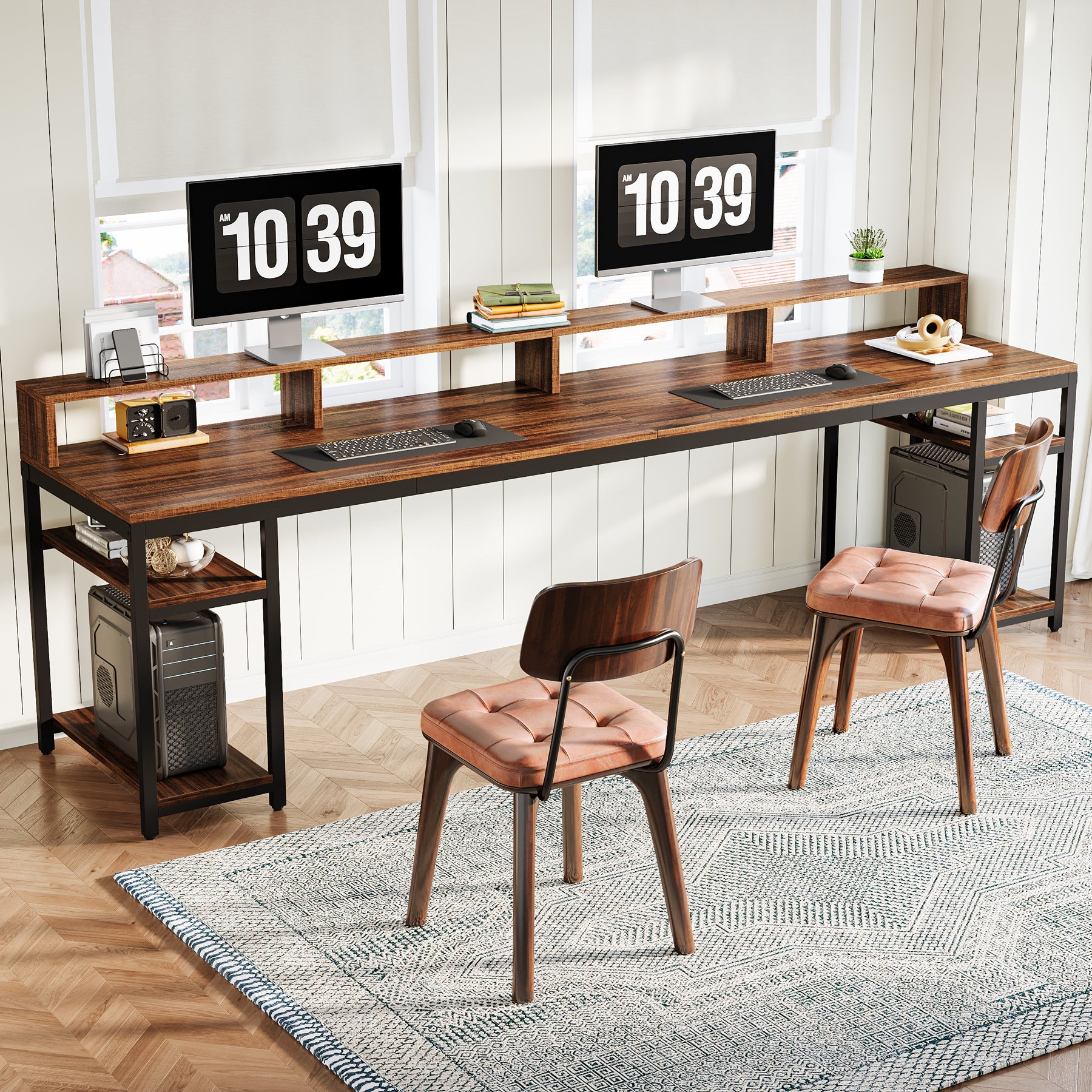 78.74" Two Person Desk with Monitor Stand, Double Computer Desk for Home Office Gaming Study