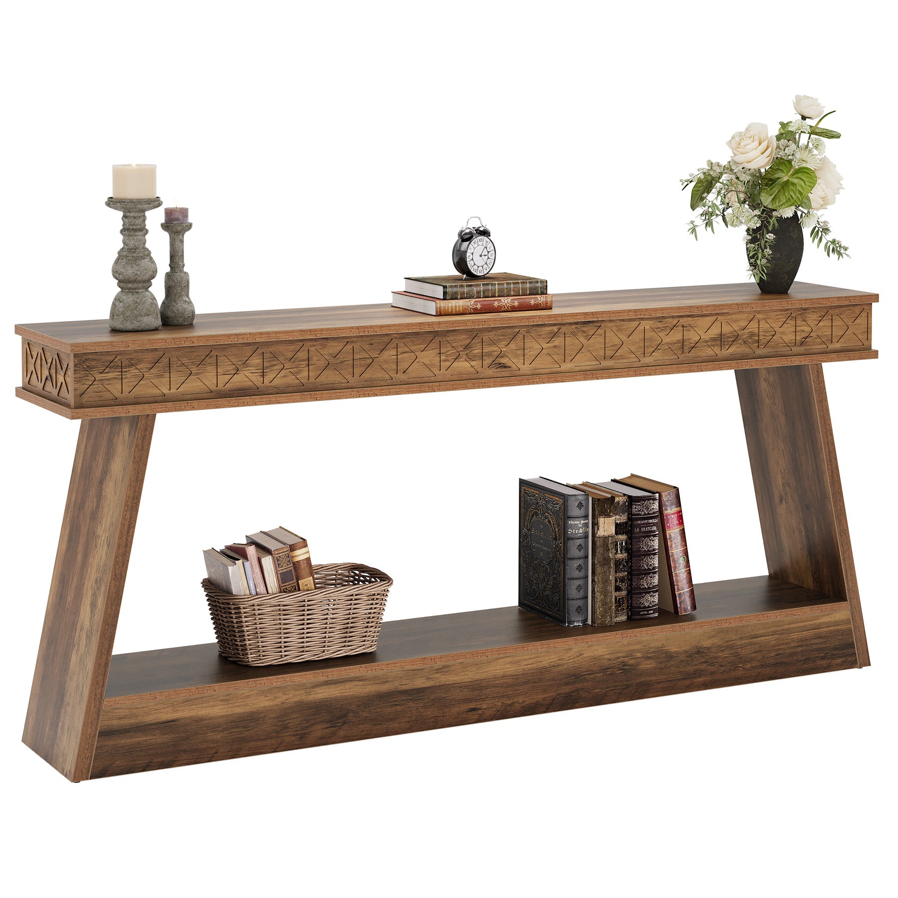 Tribesigns 70.87-Inch Farmhouse TV Stand, Rustic Brown Entertainment Center with Open Shelves