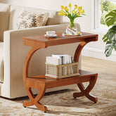 23.62-Inch Narrow End Table with 2-Tier Storage Shelf, Solid Wood Side Table for Living Room 3
