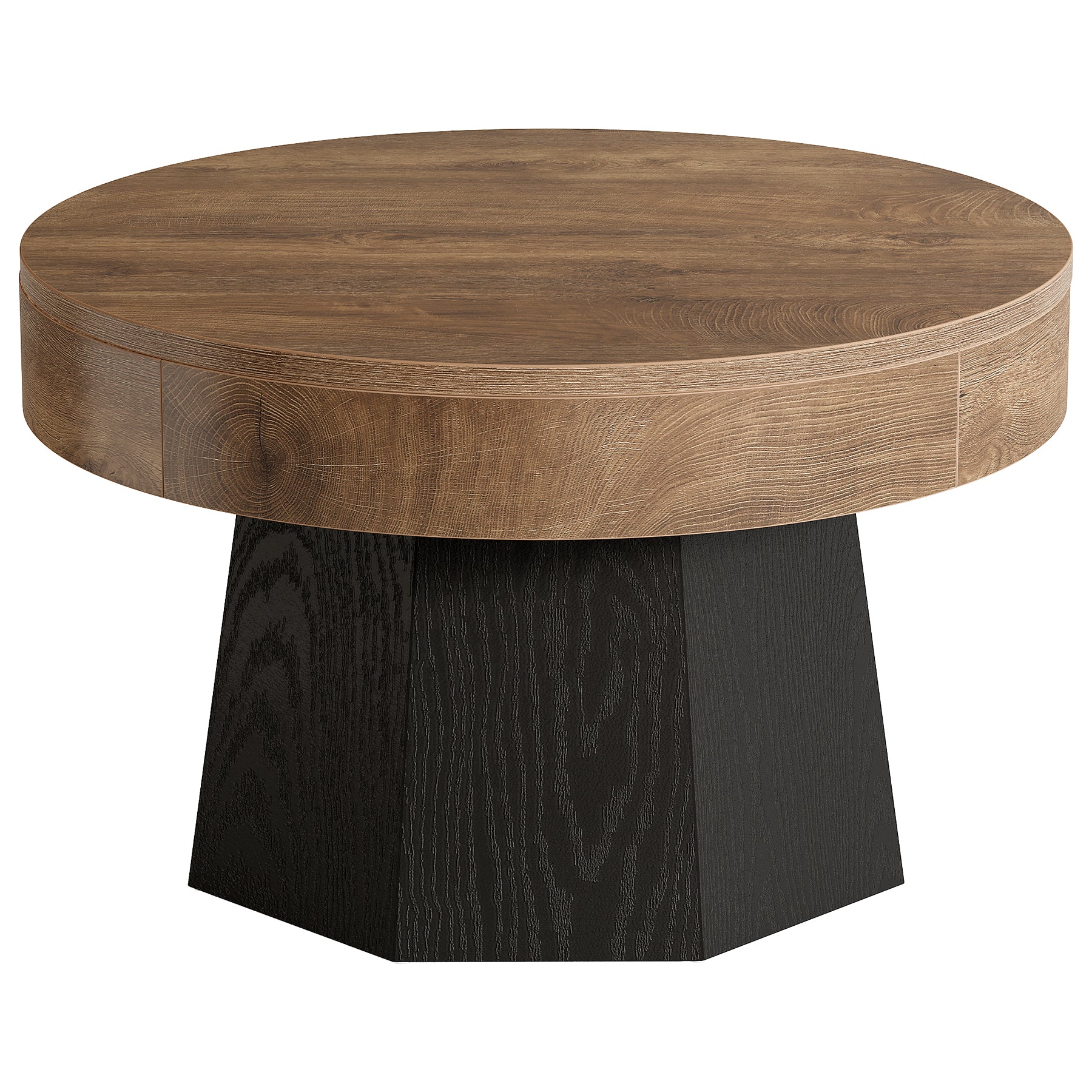 31.5-Inch Round Coffee Table with Octagonal Base, Modern Centre Table for Living Room