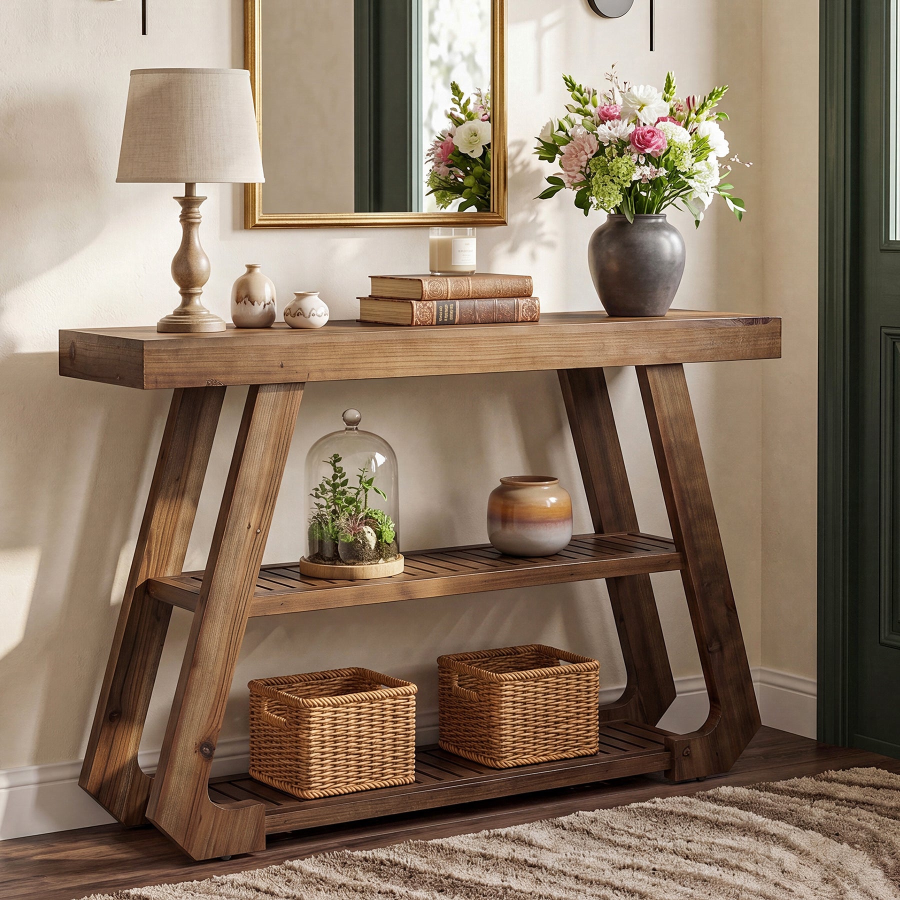 Tribesigns 41.3-Inch Solid Wood Console Table with Storage, Farmhouse Hallway Table for Entryway