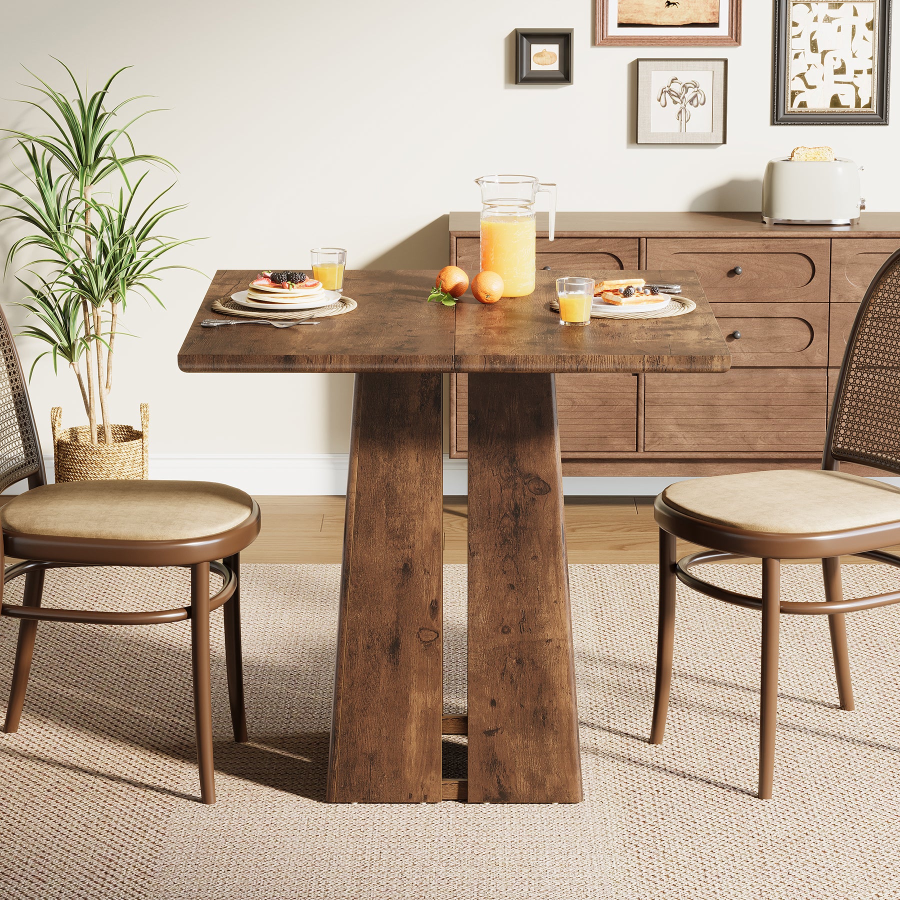 Rustic Square Dining Table, 31.5" Farmhouse Kitchen Table with Heavy-Duty Pedestal Base