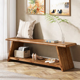 Tribesigns 63-Inch Solid Wood Entryway Bench with Lower Shoe Storage Shelf, Farmhouse End of Bed Bench for Hallway 3