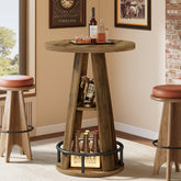 39.4-Inch Round Bar Table, High Top Industrial Bistro Table with Storage and Metal Footrest 3