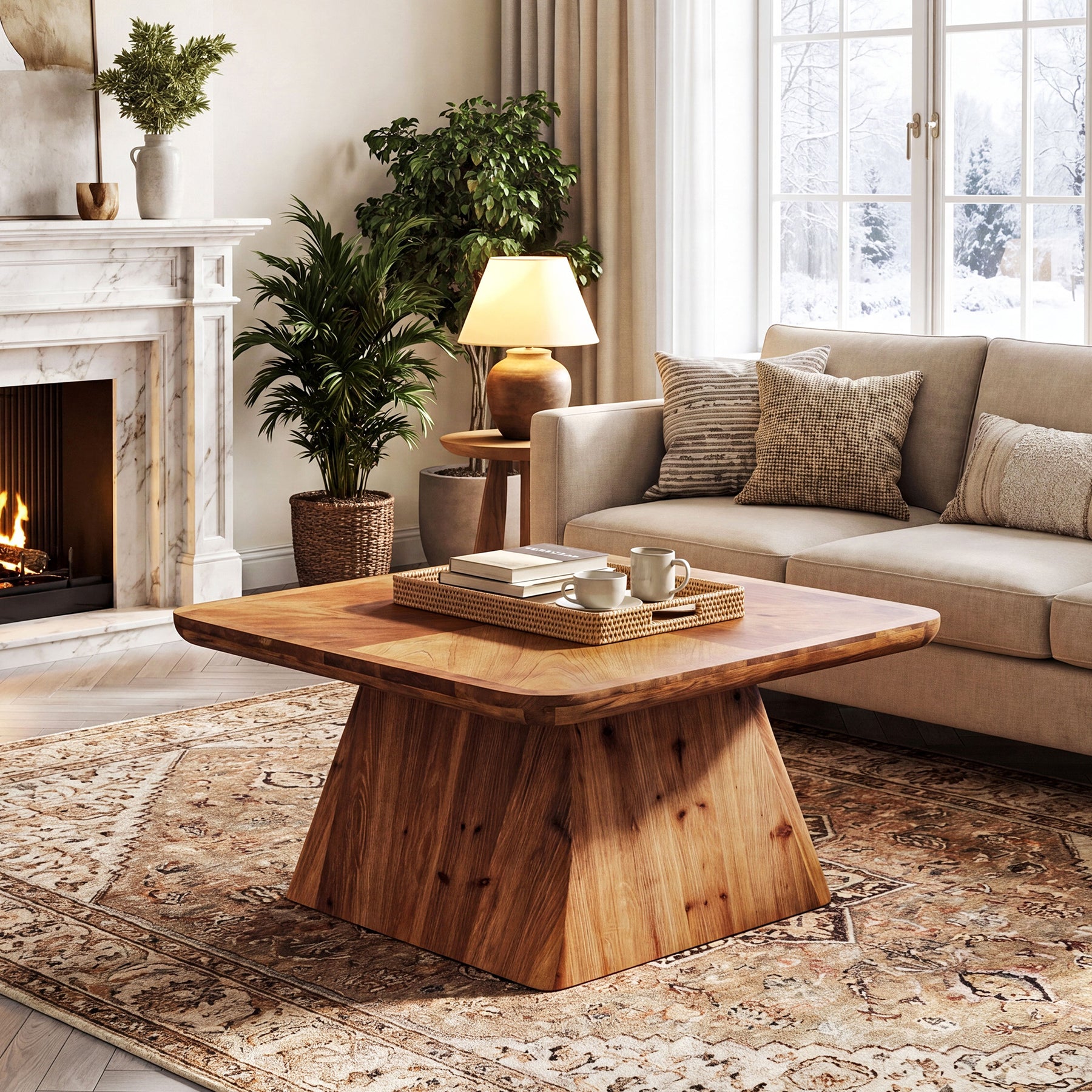 Tribesigns 31.5-Inch Square Coffee Table, Classic Living Room Center Table with Pedestal Base for Modern Home