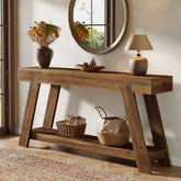 63" Solid Wood Console Table, Farmhouse Narrow Sofa Table for Entryway Hallway and Living Room in Classic Brown 3