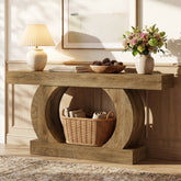 Tribesigns 59-Inch Farmhouse Console Table with Circular Open Base, 2-Tier Slim Entryway Table for Living Room and Hallway 3