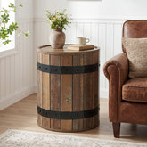 19.68-Inch Barrel Side Table with Hidden Storage, Farmhouse Round End Table with Removable Lid 3