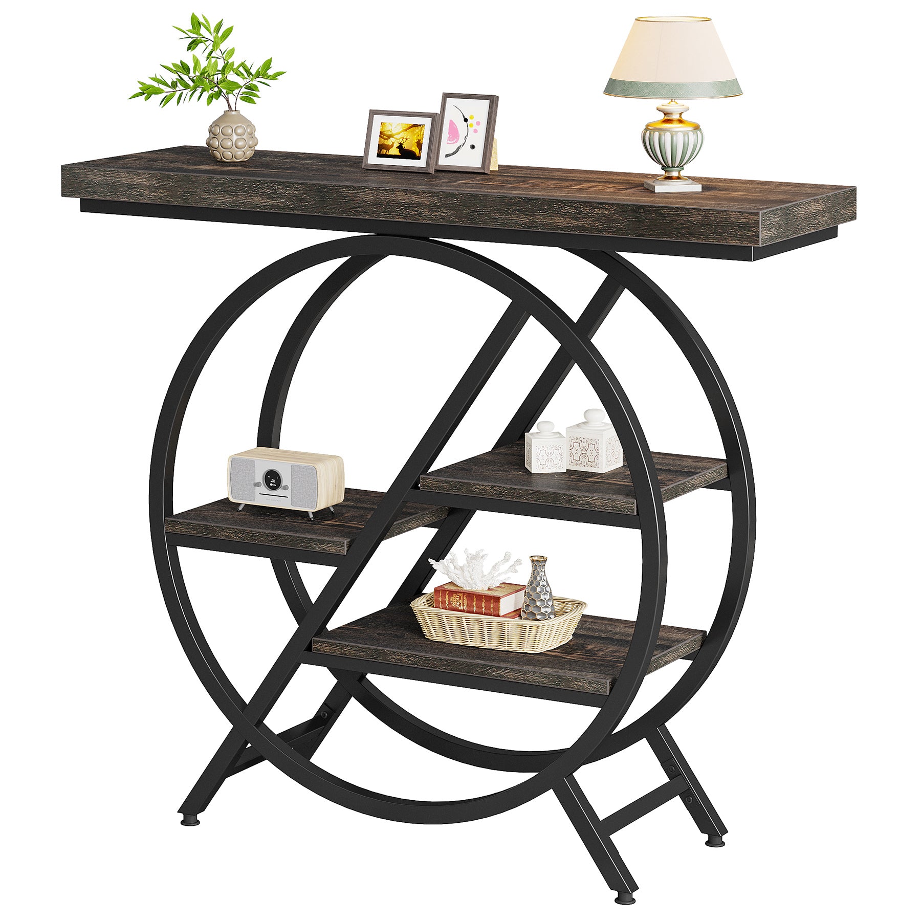 4-Tier Console Table, 39.4" Entryway Table with Geometric Metal Frame