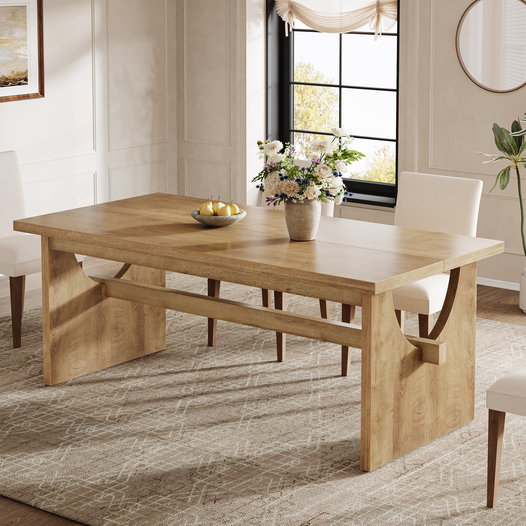Tribesigns 63-Inch Farmhouse Dining Table for 4 to 6 People with Heavy Duty Double Base