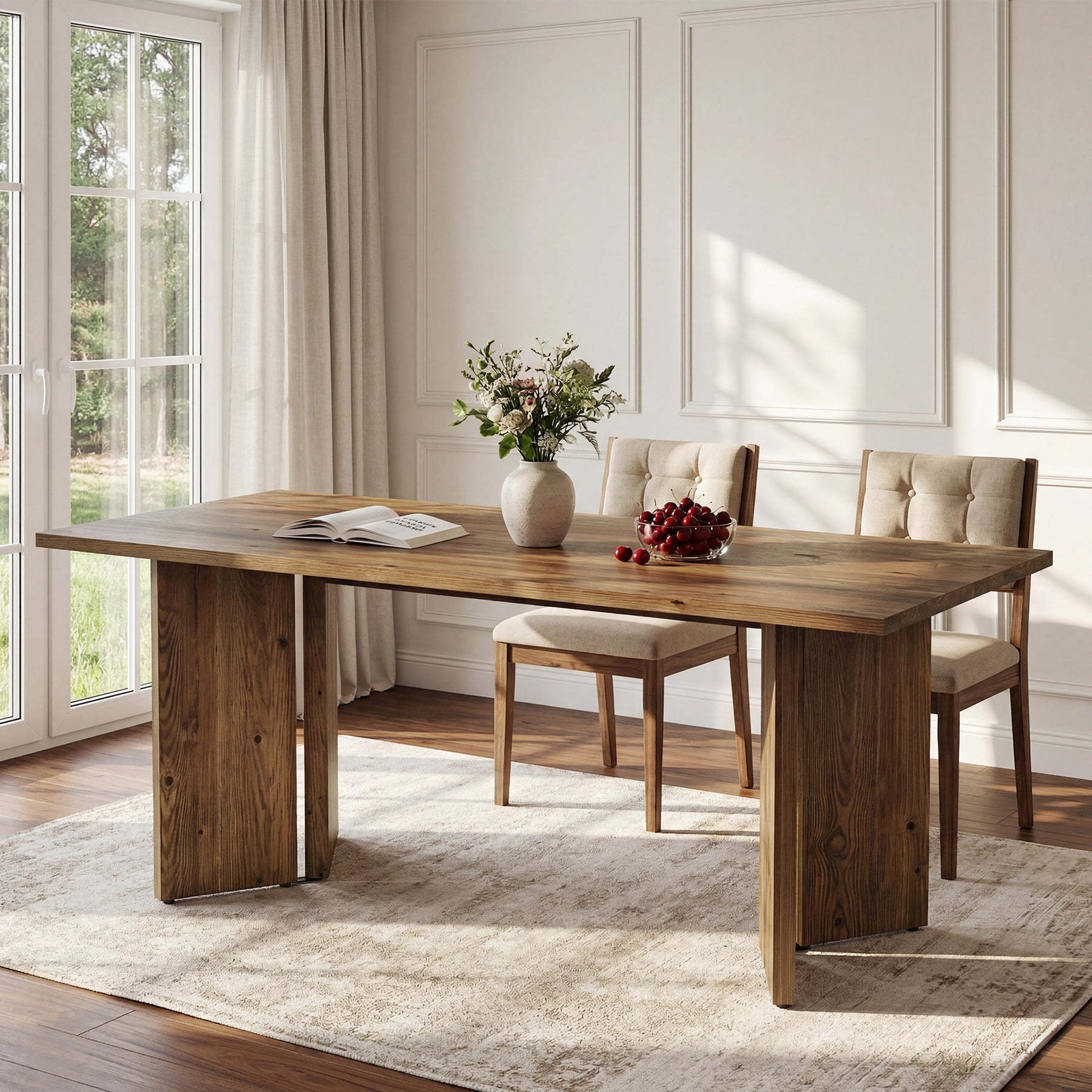 63-Inch Solid Wood Dining Table for 4-6 People with Clamp-Style Legs, Farmhouse Rectangular Kitchen Table