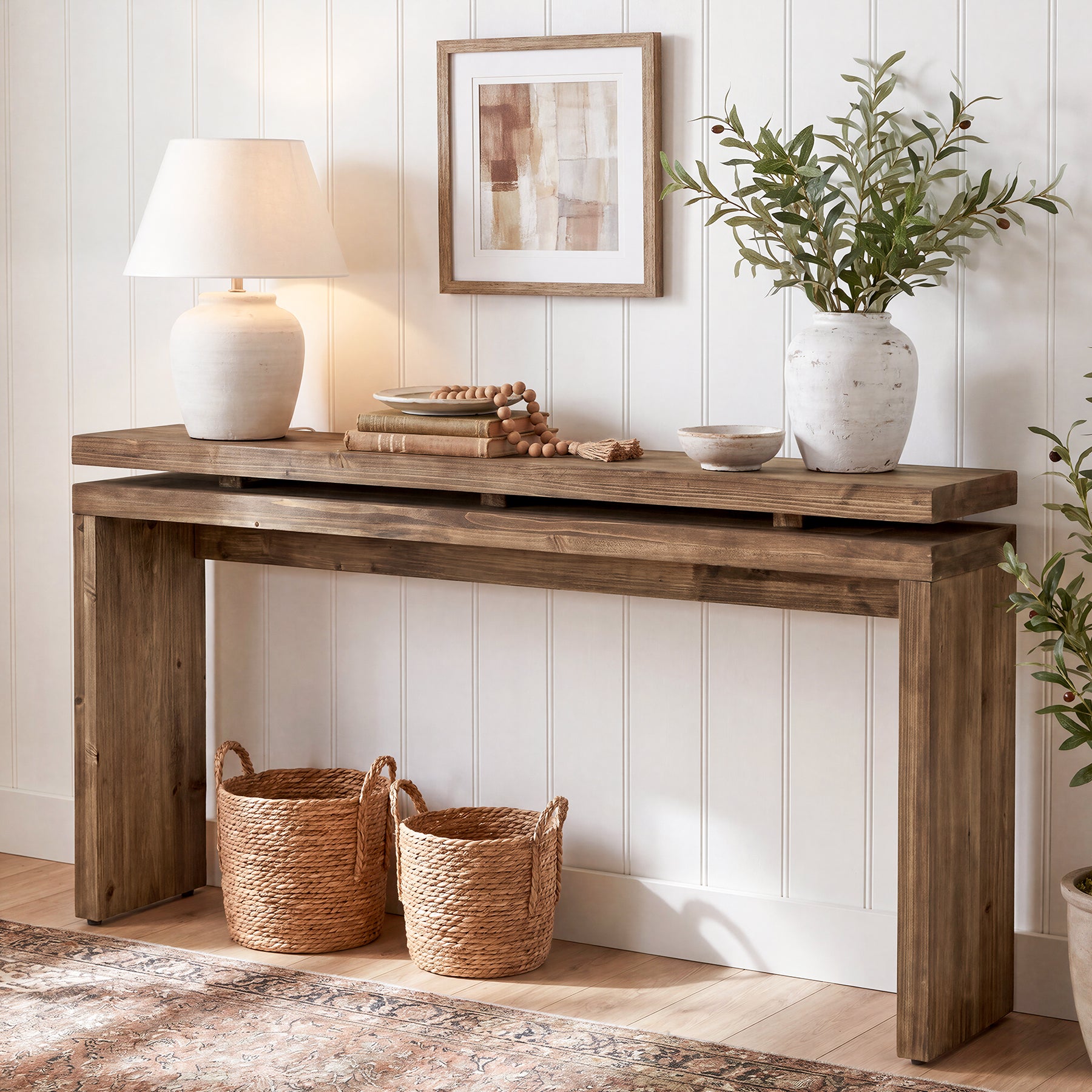 Tribesigns 63-Inch Solid Wood Console Table with Double-Layer Top, Farmhouse Sofa Table for Entryway Hallway and Behind Couch