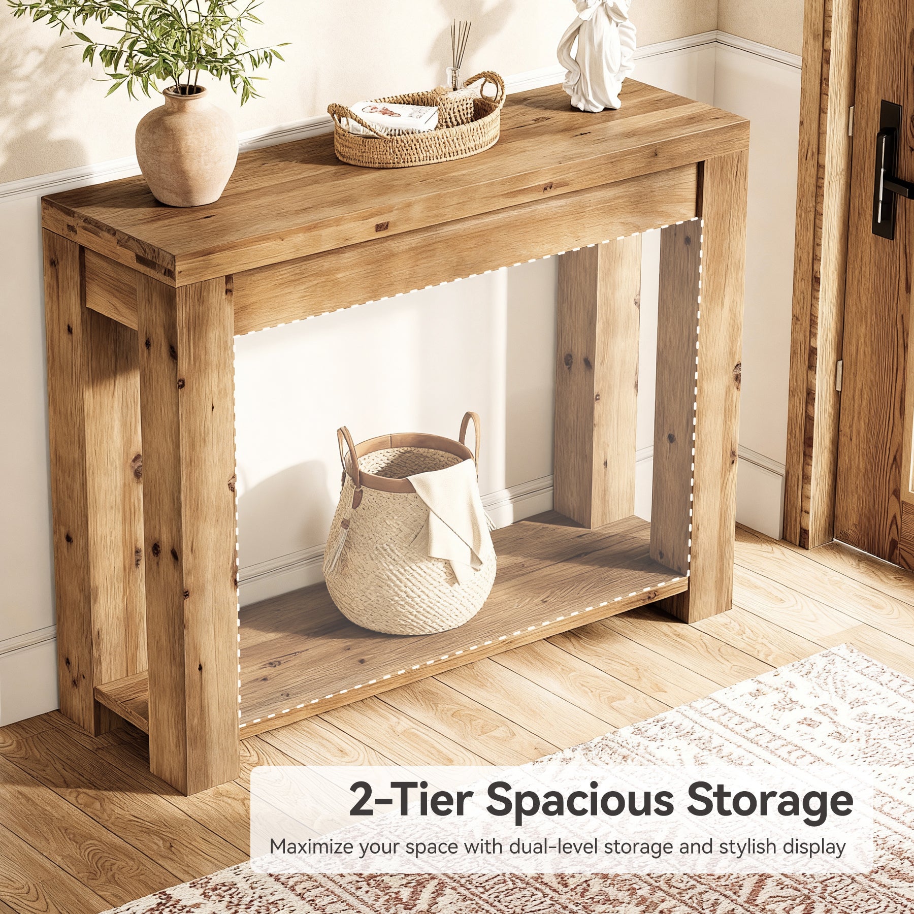 43.3-Inch Solid Wood Console Table, Narrow Farmhouse Sofa Table for Entryway Living Room