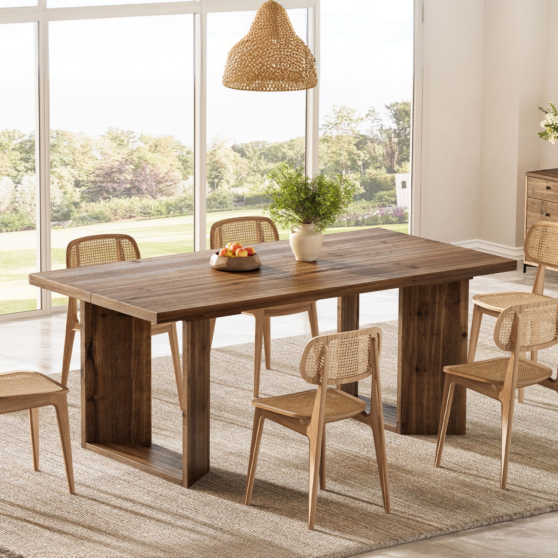 Tribesigns 63-Inch Solid Wood Dining Table for 4-6, Farmhouse Kitchen Table with U-Shaped Legs