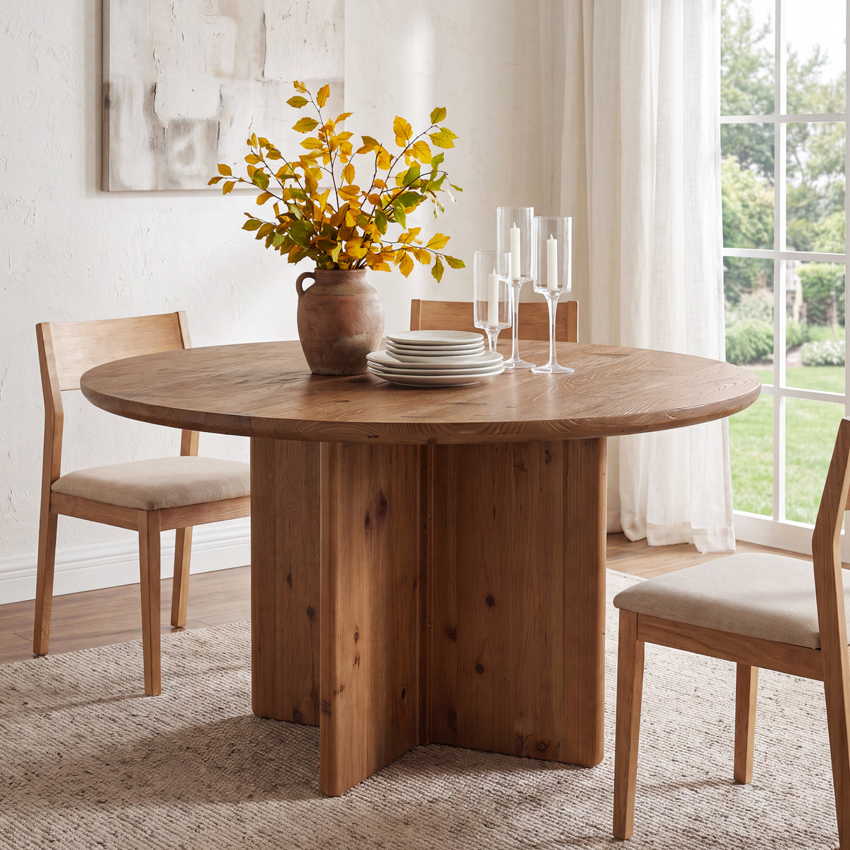 Tribesigns 47.2 Inch Round Solid Wood Dining Table for 4-6, Farmhouse Kitchen Table with Cross Pedestal Base