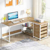 59" L-Shaped Desk, Reversible Corner Computer Desk with Drawers and Shelves 3