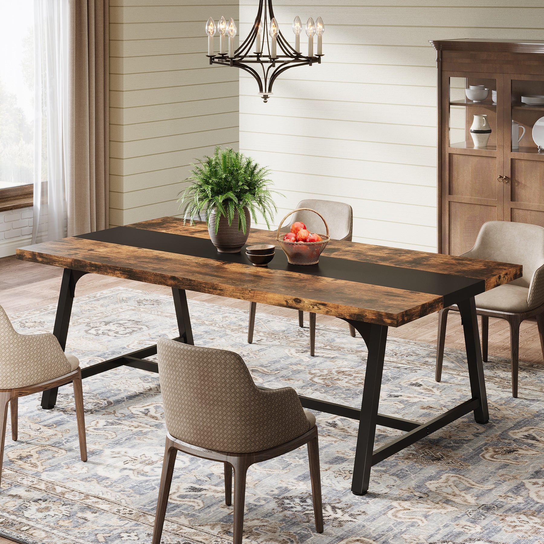 70.9-Inch Dining Table for 6-8 with Thick Top, Industrial Kitchen Table with Metal Frame