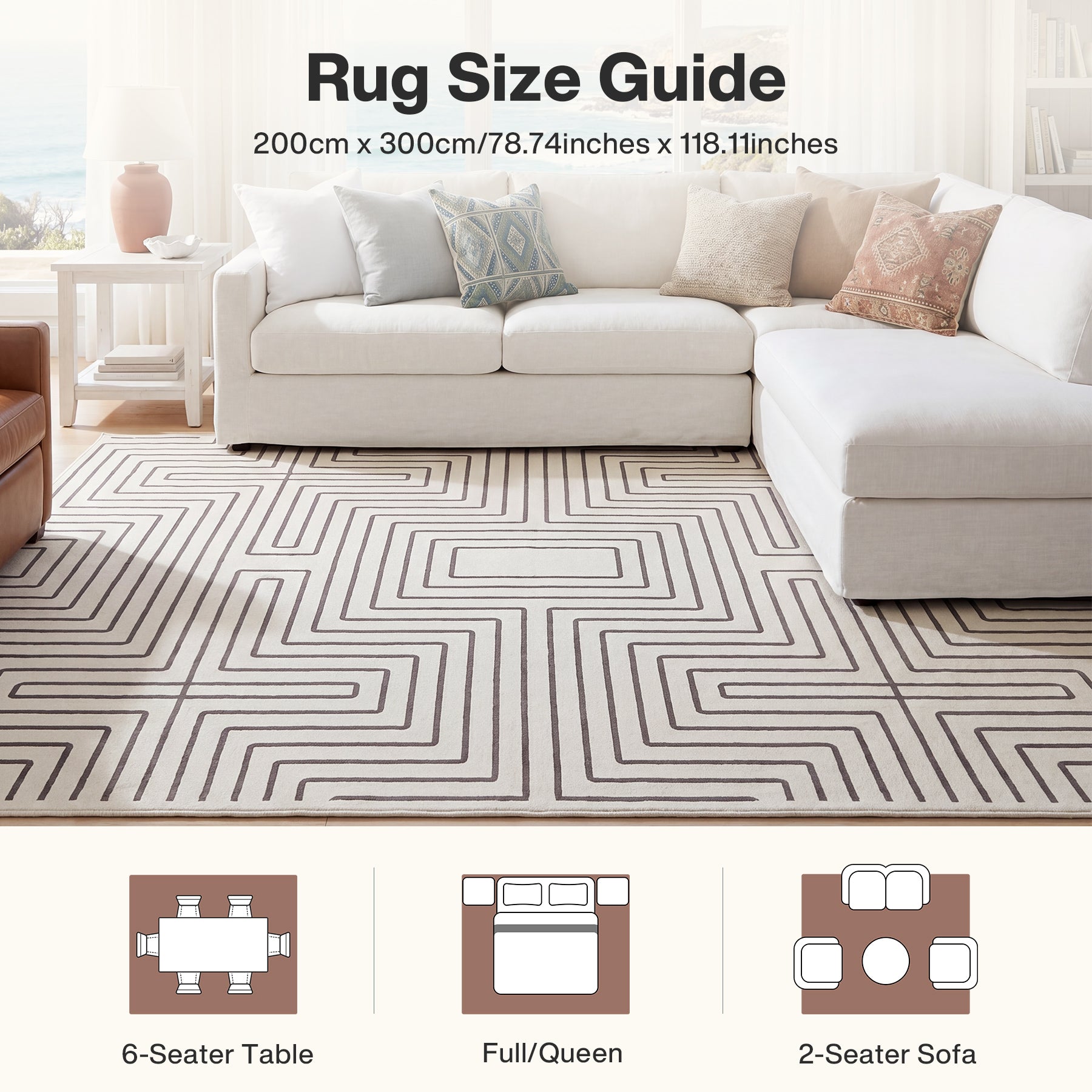 Tribesigns Geometric Low-Pile Rug, Non-Slip Backing, Machine Washable Up to 30°C, OEKO-TEX Certified