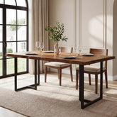 Tribesigns 63-Inch Solid Wood Dining Table with Live-Edge Inspired Top and Metal U-Frame, Industrial Kitchen Table for 4-6 People 3