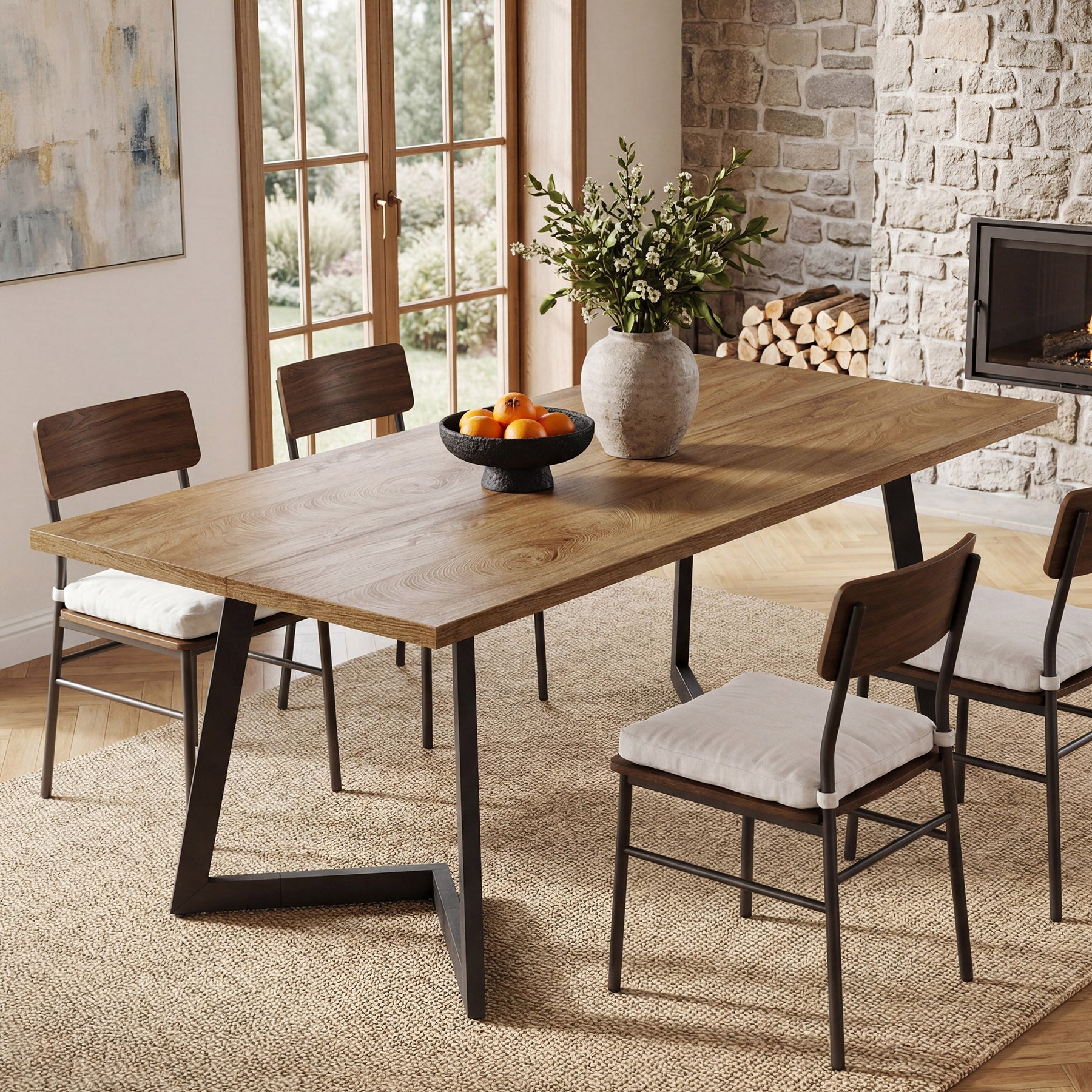 Tribesigns 62.2-Inch Rectangular Dining Table for 6 with Metal Legs, Farmhouse Kitchen Table for Dining Room and Small Spaces (Only Table)