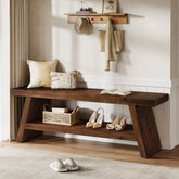 Tribesigns 47-Inch 2-Tier Wooden Storage Bench, Open Shelving Hallway Seat with Solid Fir Frame for Living Room 3