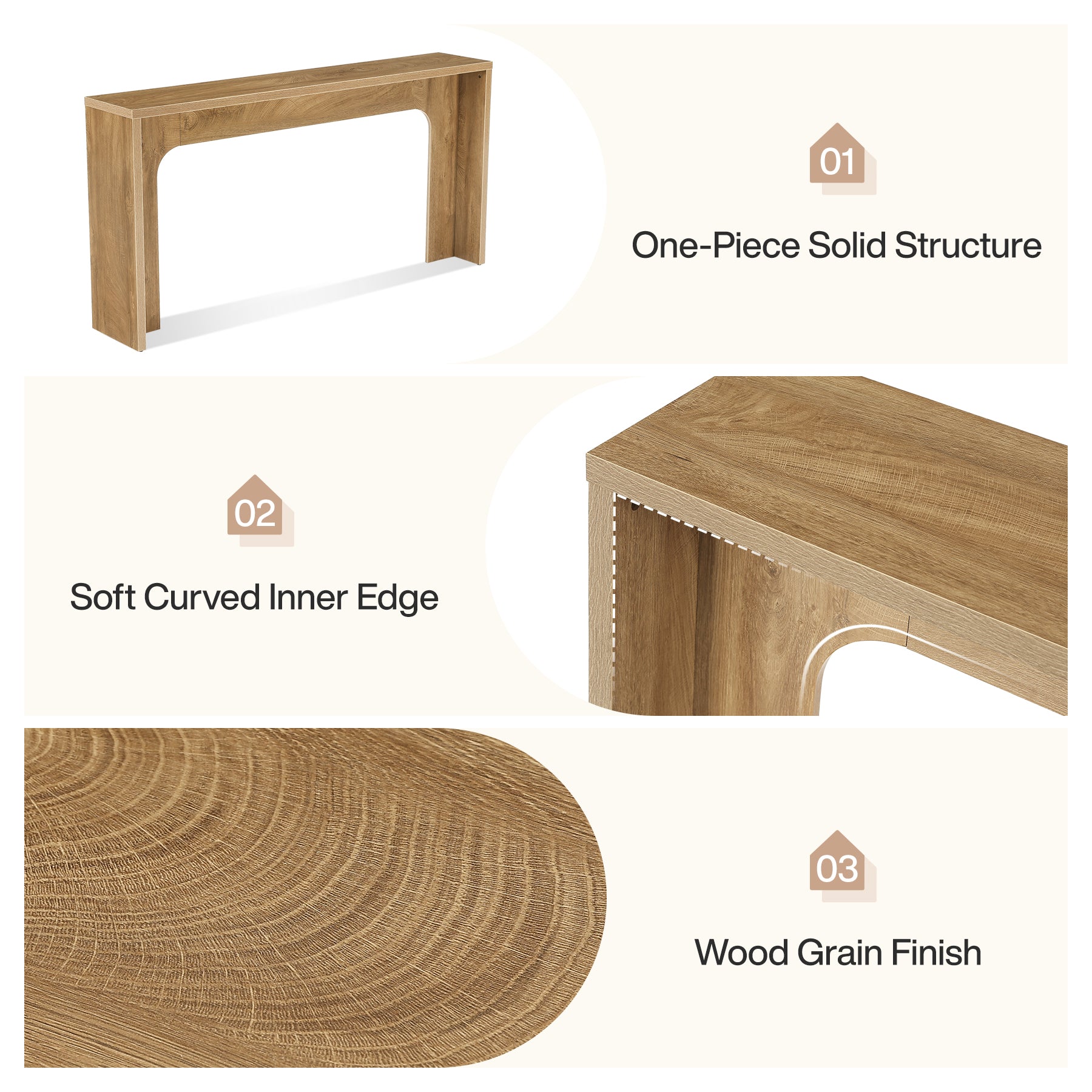 63-Inch Narrow Console Table, Minimalist Wood Entryway Table with Sturdy Base