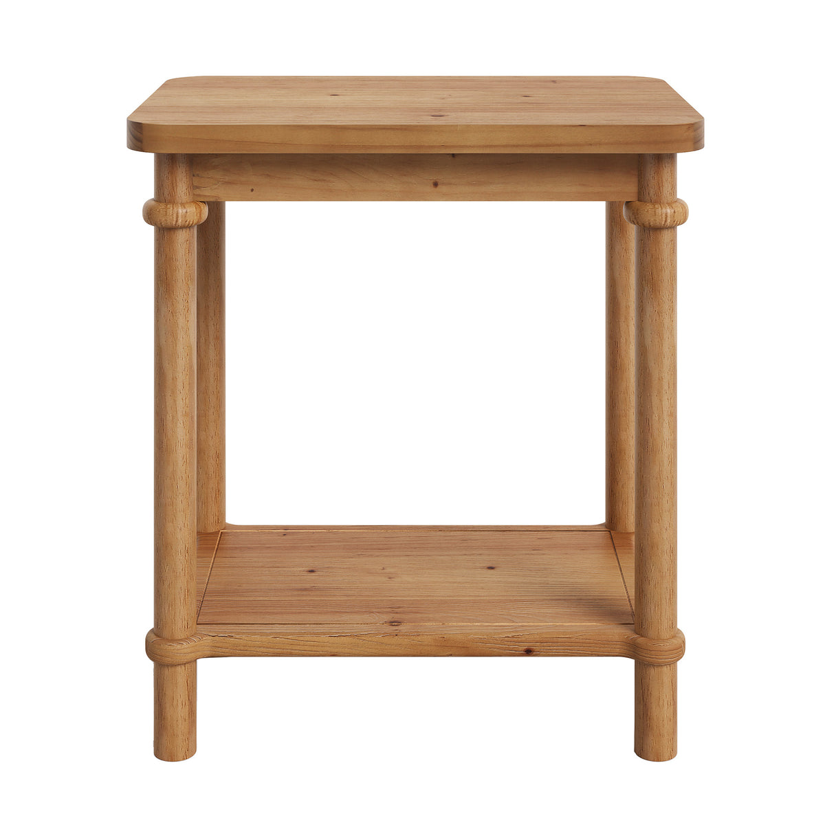 2-Tier Solid Wood Side Table with Storage Shelf, Space-Saving End Table for Living Room and Bedroom