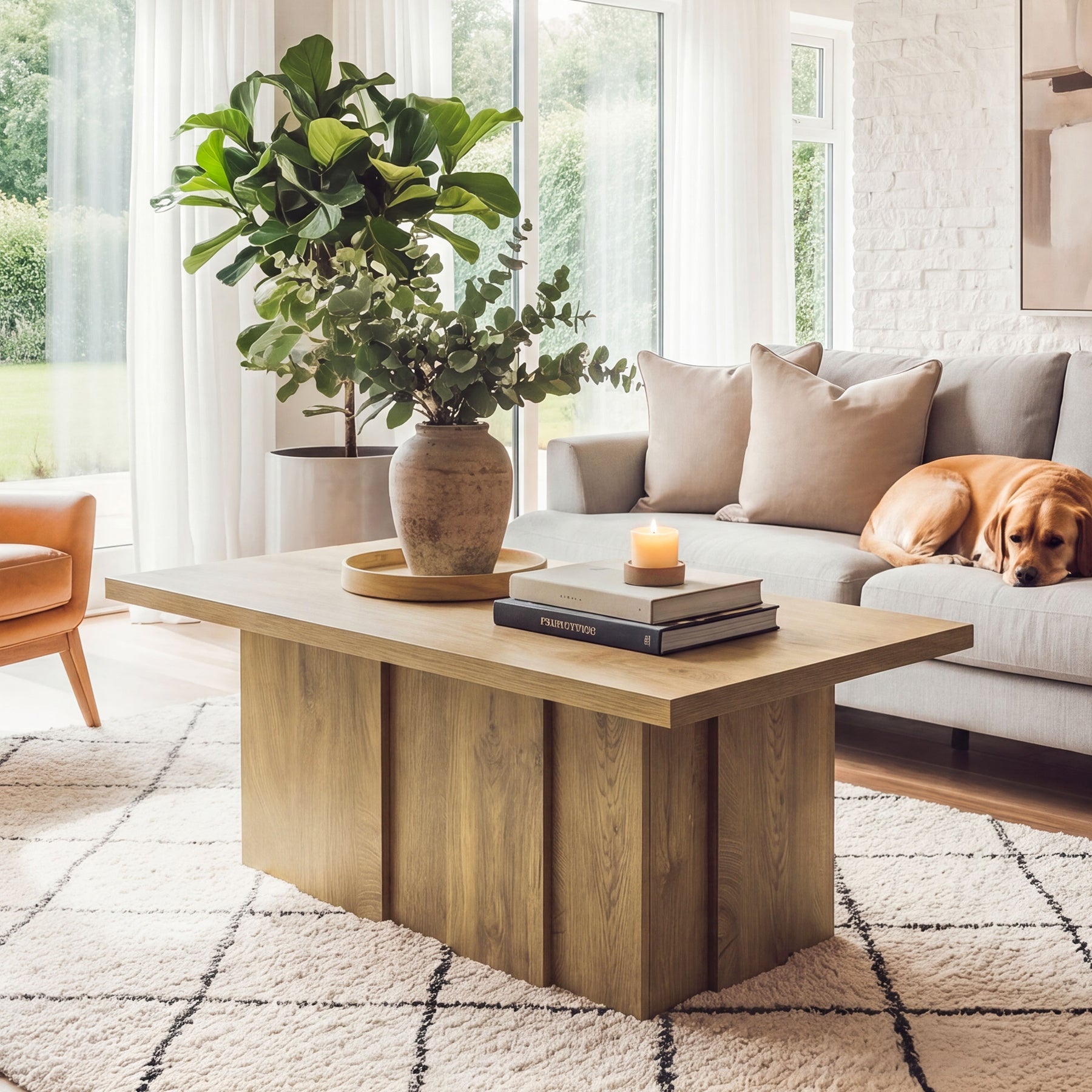 47.2-Inch Coffee Table with Fluted Pedestal Base, Farmhouse Center Table for Living Room