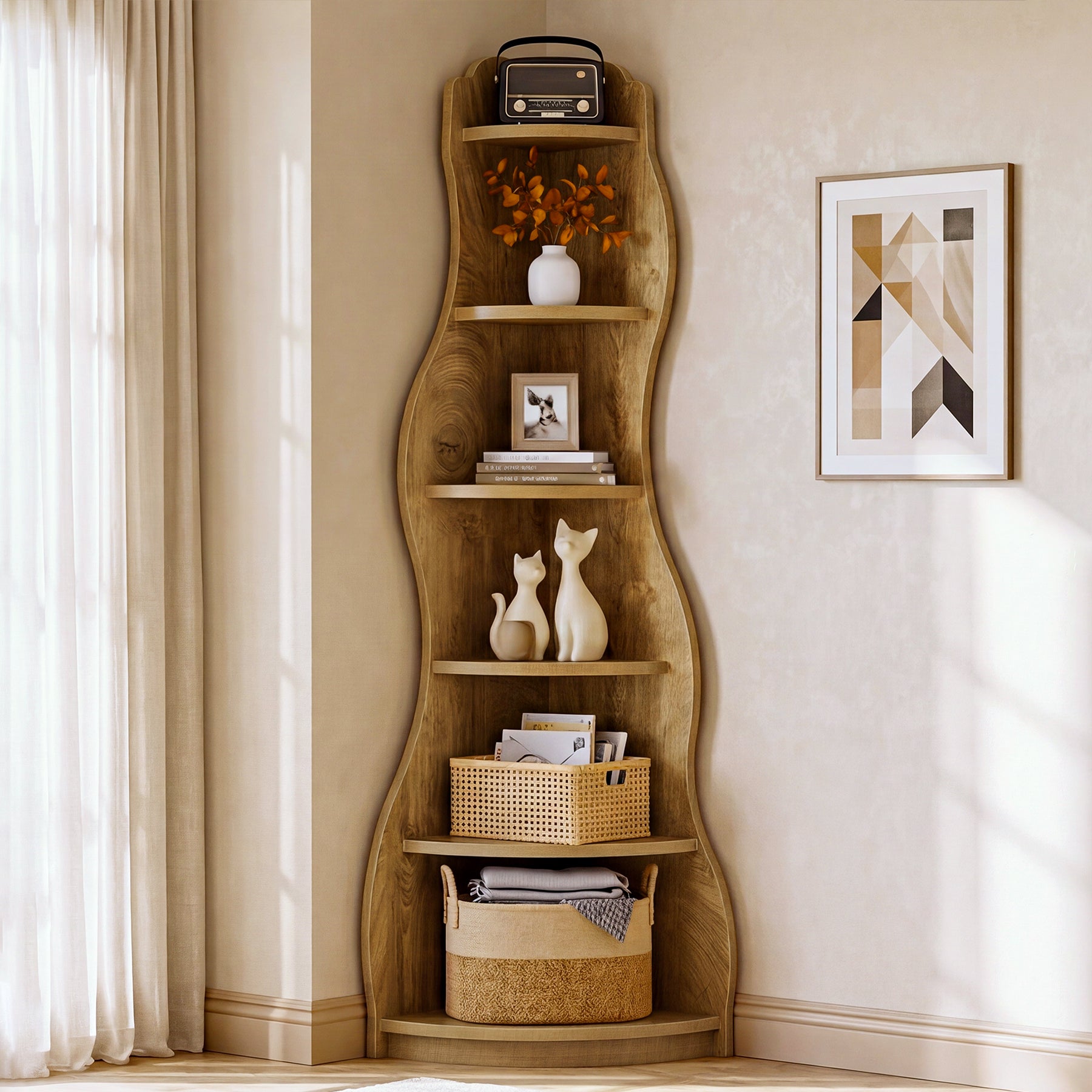Tribesigns 68.9-Inch Wavy Corner Shelf, 6-Tier Bookcase for Small Spaces