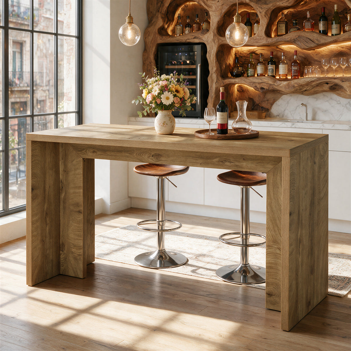 Tribesigns 55" Bar Table with Slim Top and Warm Wood Finish, Bar Height Table for Kitchen