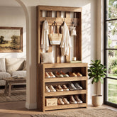 Tribesigns 70.87" Slatted Room Divider with Shoe Shelves, Farmhouse Hall Tree with 4 Hooks for Entryway 3