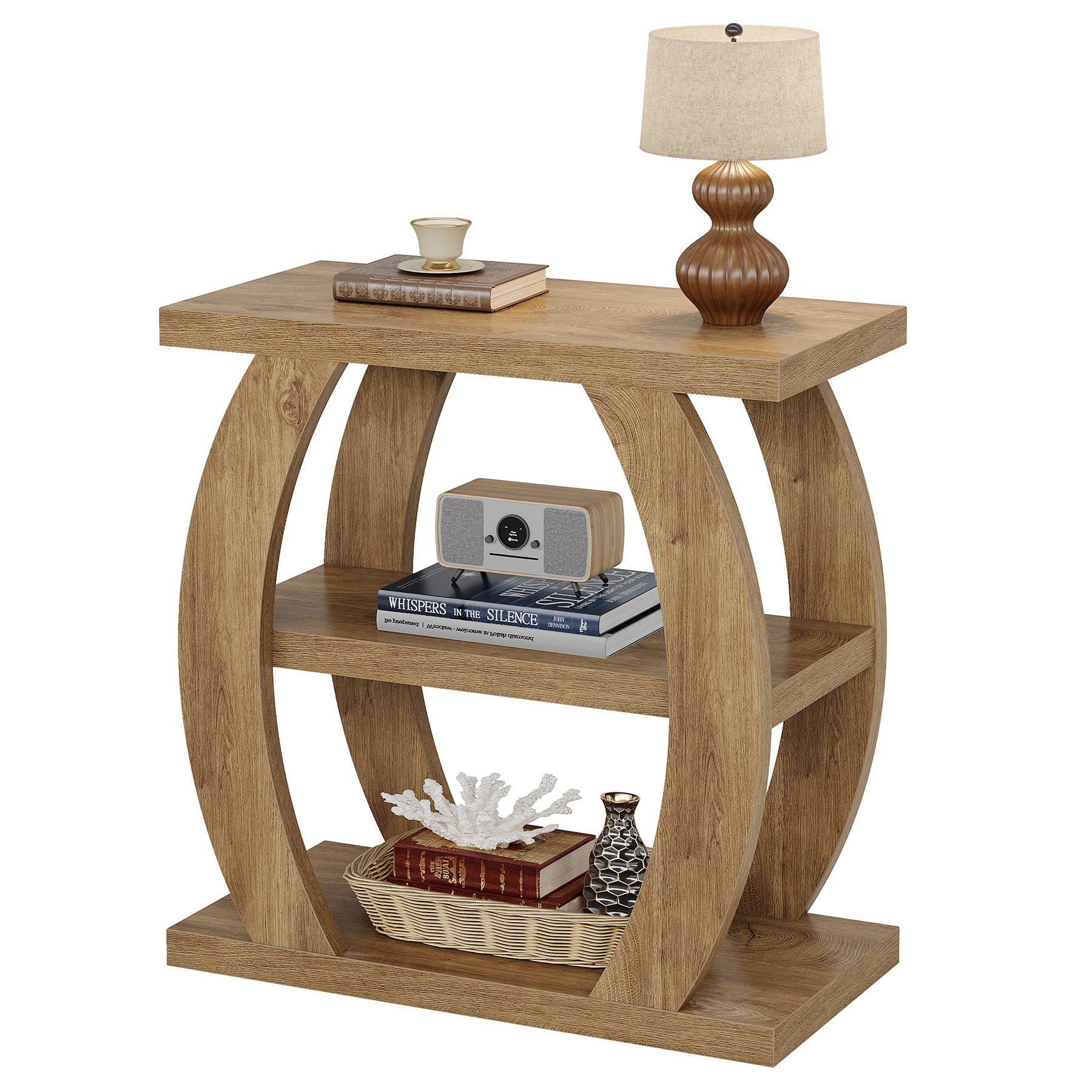 Farmhouse Geometric Side Table, Three-Tier Narrow Storage for Small Spaces