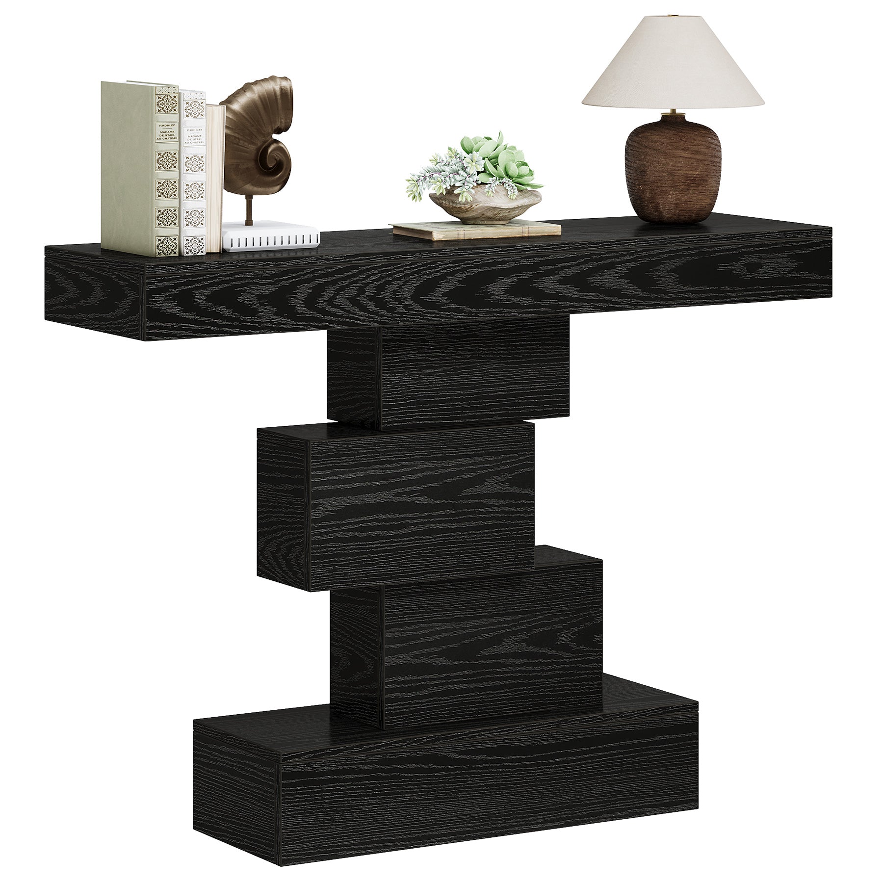 42" Console Table, Wood Sofa Table Accent Table with Geometric Base