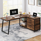 Reversible L-Shaped Computer Desk with 3 Drawers and Shelves, 53-Inch Rustic Brown Corner Desk for Small Spaces 3