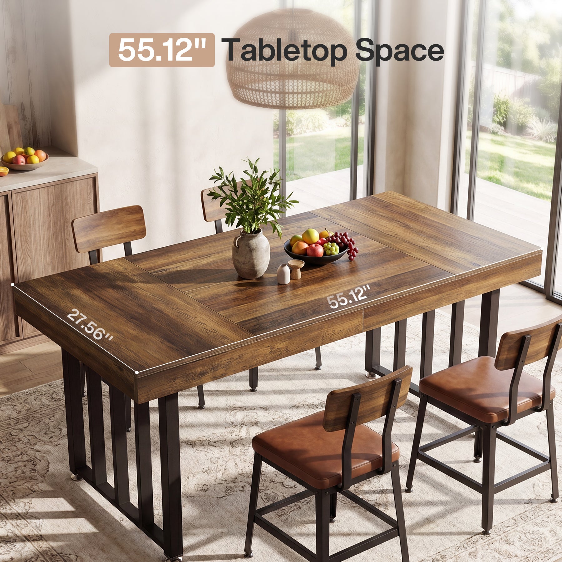 55-Inch Rectangular Dining Table for 4, Thick-Top Kitchen Table for Small Spaces