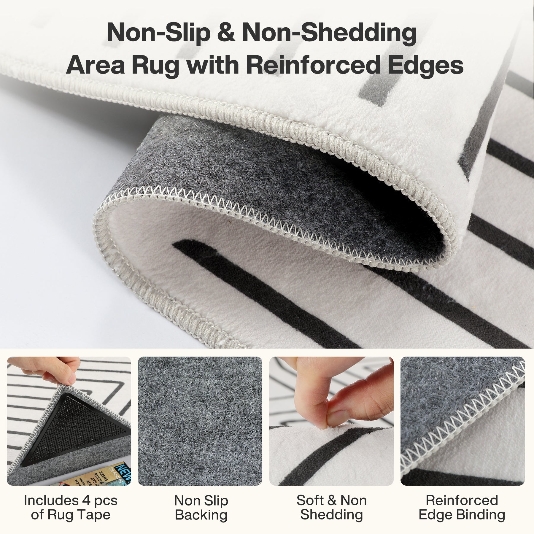 Tribesigns Geometric Low-Pile Rug, Non-Slip Backing, Machine Washable Up to 30°C, OEKO-TEX Certified