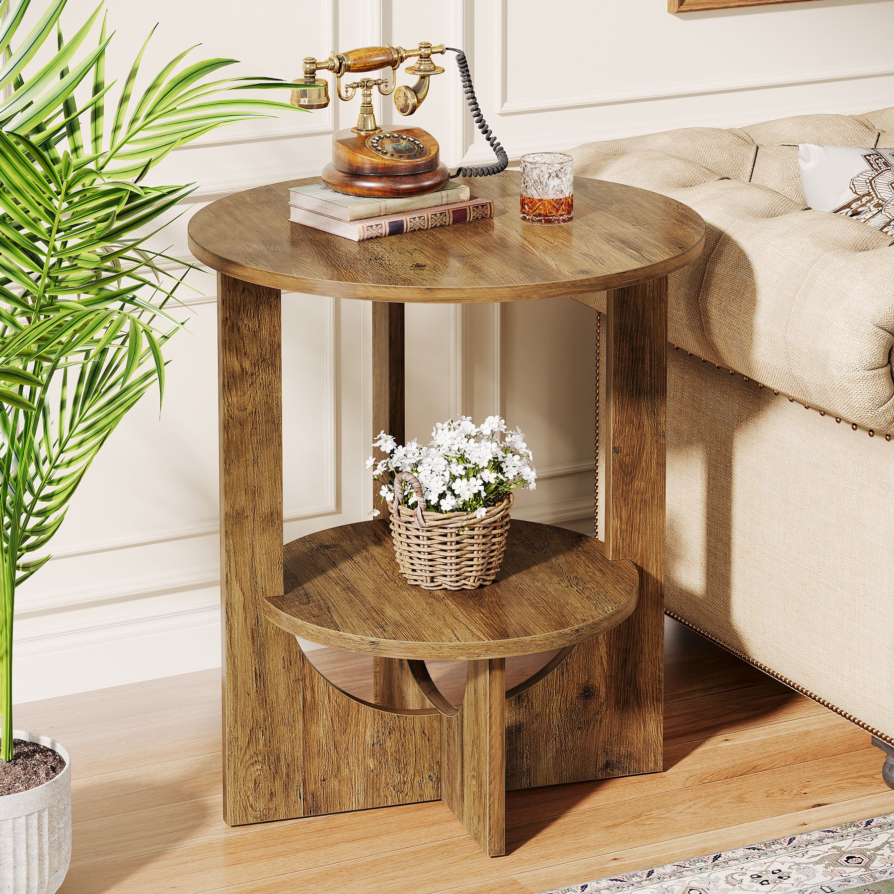 Tribesigns 19.68-Inch Round End Table with Storage, 2-Tier Tall Side Table for Living Room and Bedroom