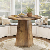 31.5" Dining Table for 4 - Round Farmhouse Kitchen Table with Square Base in Rustic Brown 3