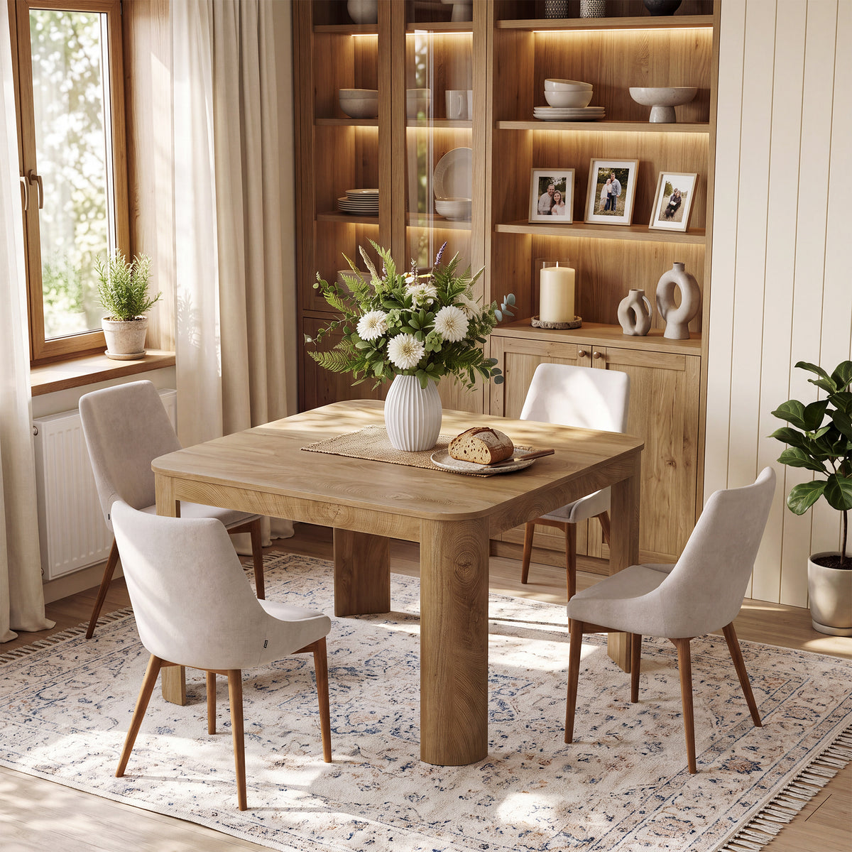47.2 Inch Square Dining Table for 4, Modern Kitchen Table with Rounded Corners for Small Spaces