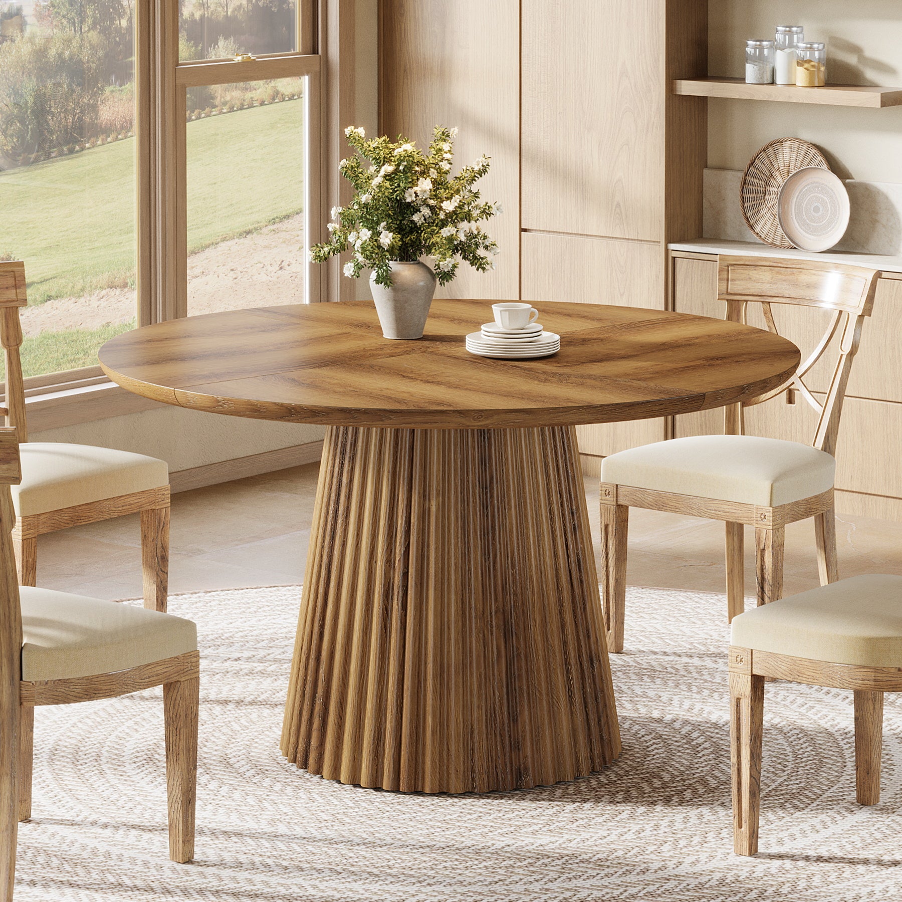 Tribesigns 47-Inch Round Dining Table, Heavy Duty Fluted Pedestal Base Farmhouse Circle Table for 4-6 People