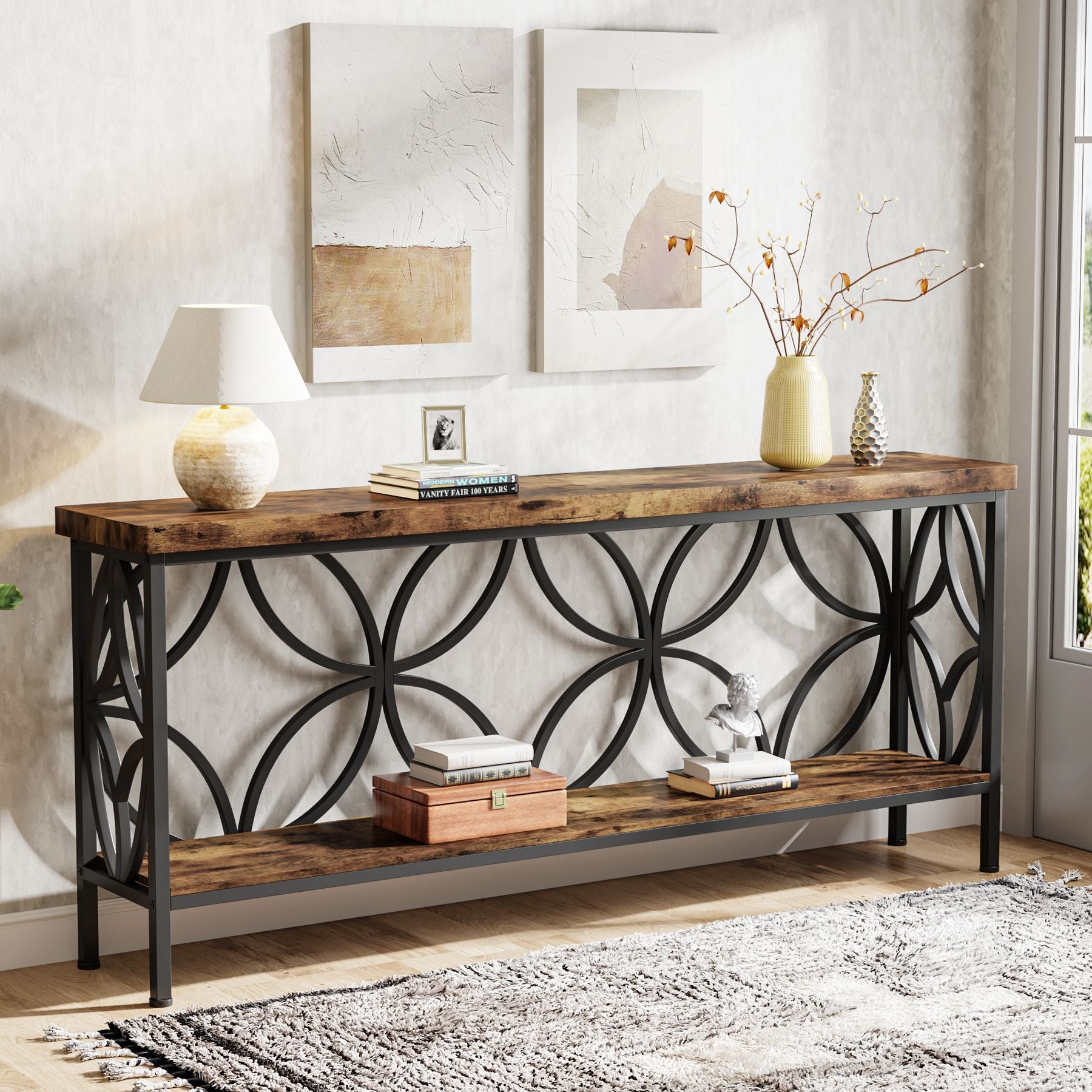 Tribesigns 63" Industrial Console Table, Narrow Sofa Table with Storage Shelf