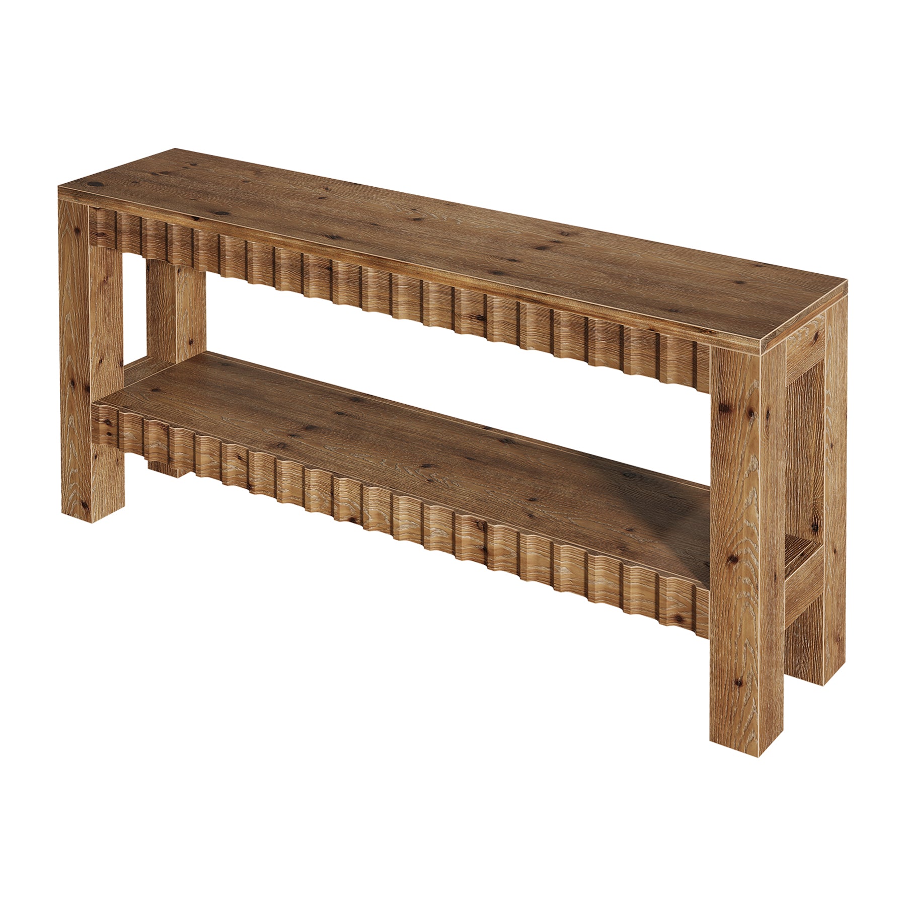 63" Console Table, Solid Wood Farmhouse Entryway Table with 2-Tier Storage