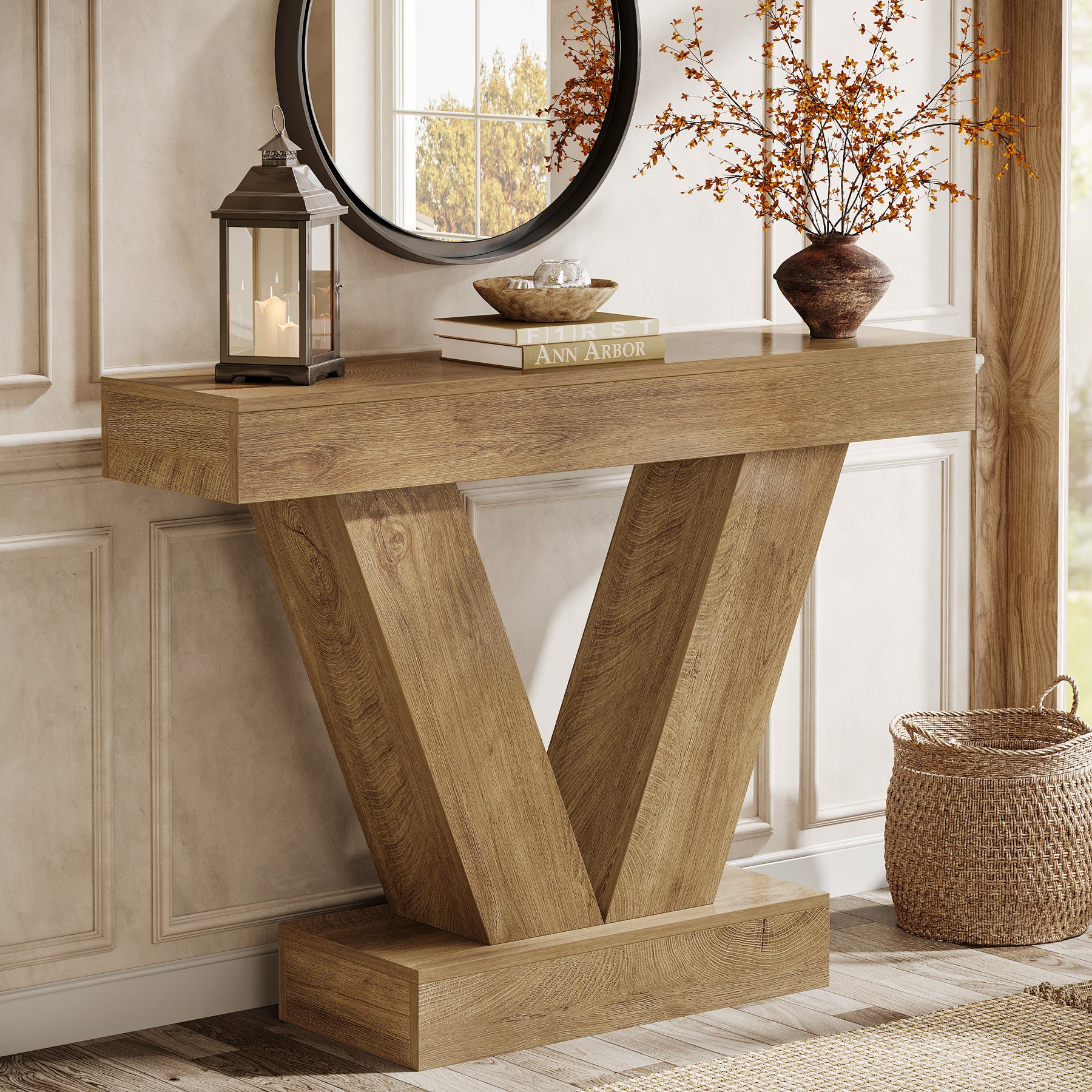 41-Inch Console Table with V-Shaped Legs, Brown Entryway and Sofa Table