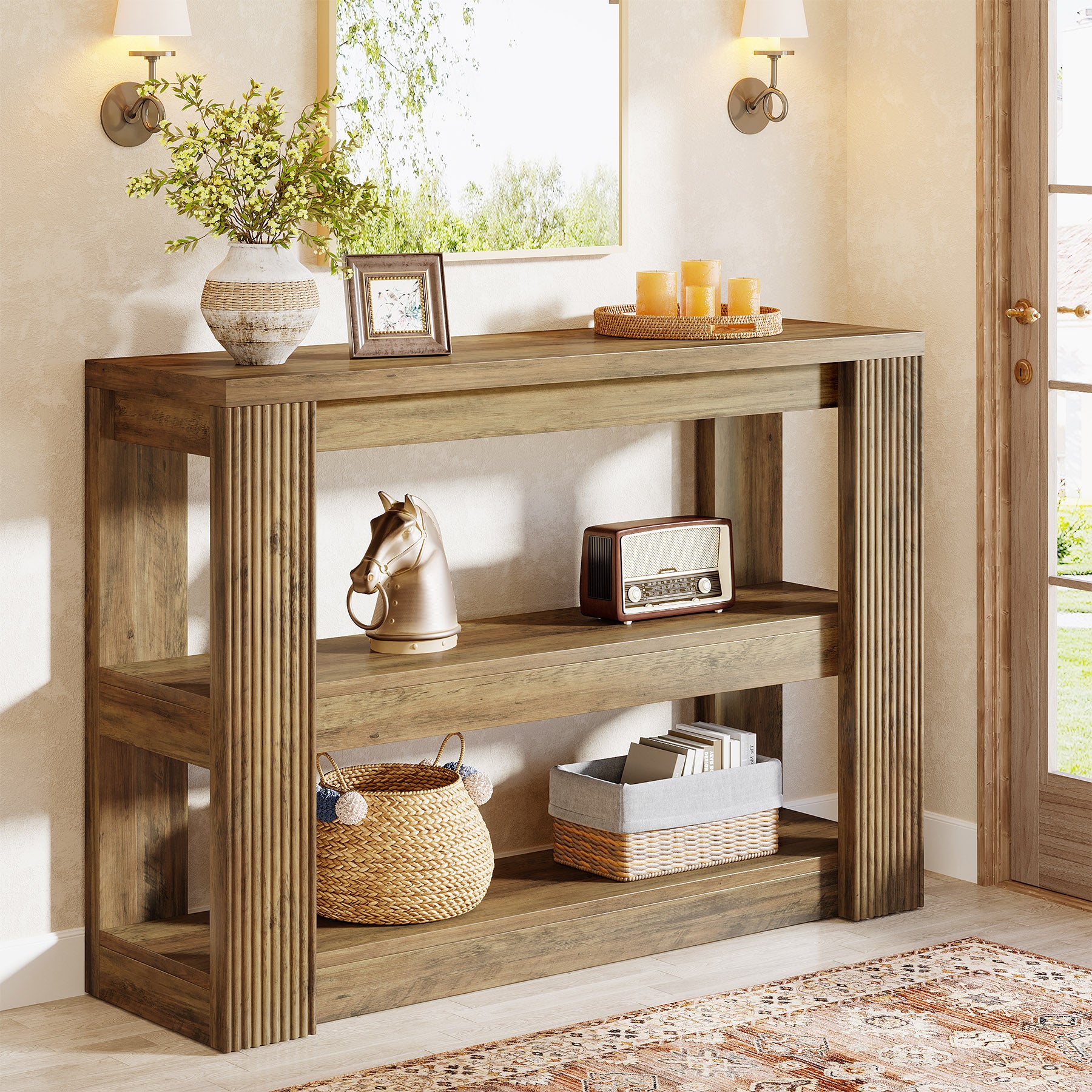 41.34-Inch Farmhouse Console Table with 3-Tier Shelves, Narrow Sofa Table