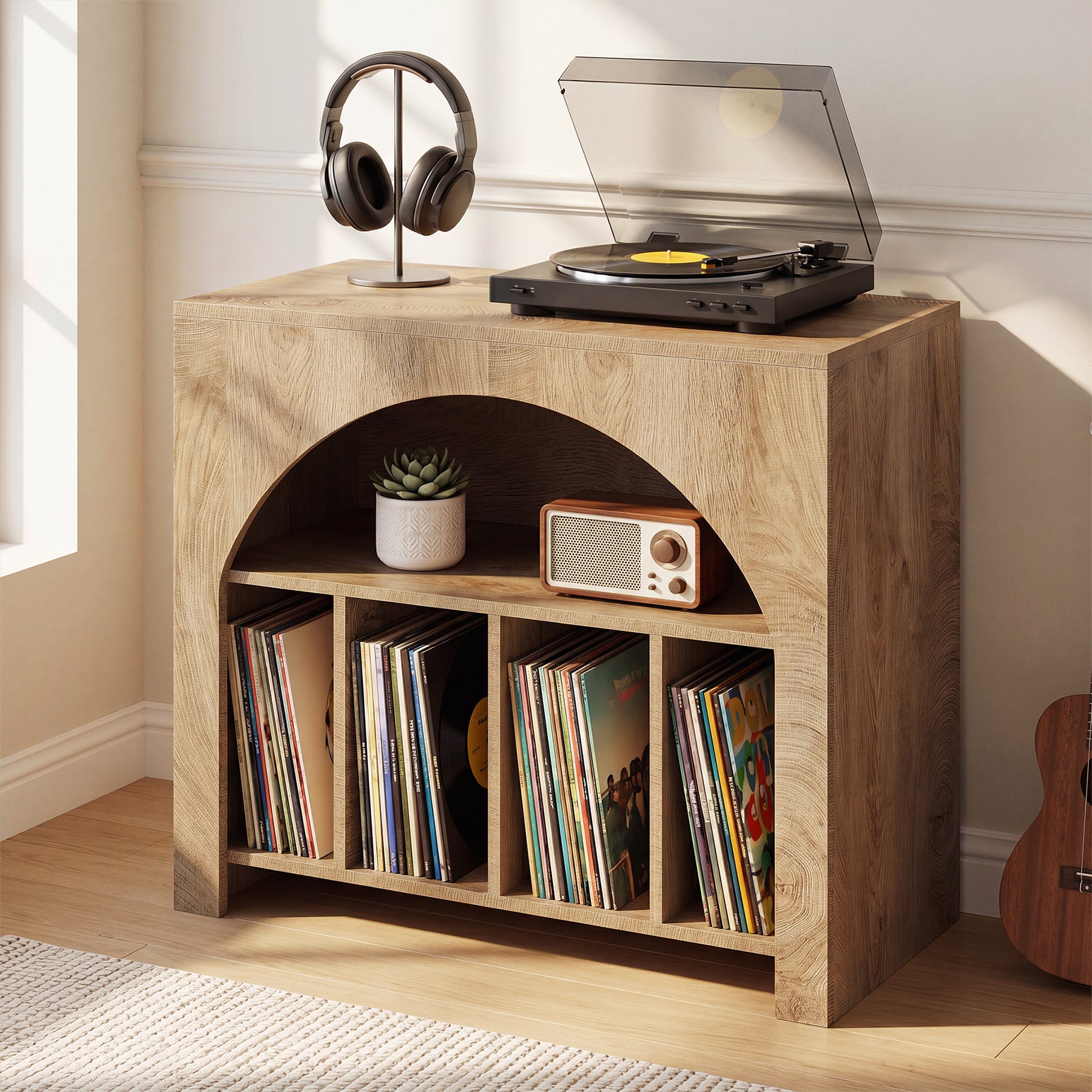 Tribesigns Record Player Stand for 370 Albums, 2-Tier Vinyl Storage Cabinet for Living Room