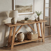 Tribesigns 62.99-Inch Solid Wood Console Table, Narrow Design with Storage Shelf for Entryway Living Room and Hallway 3