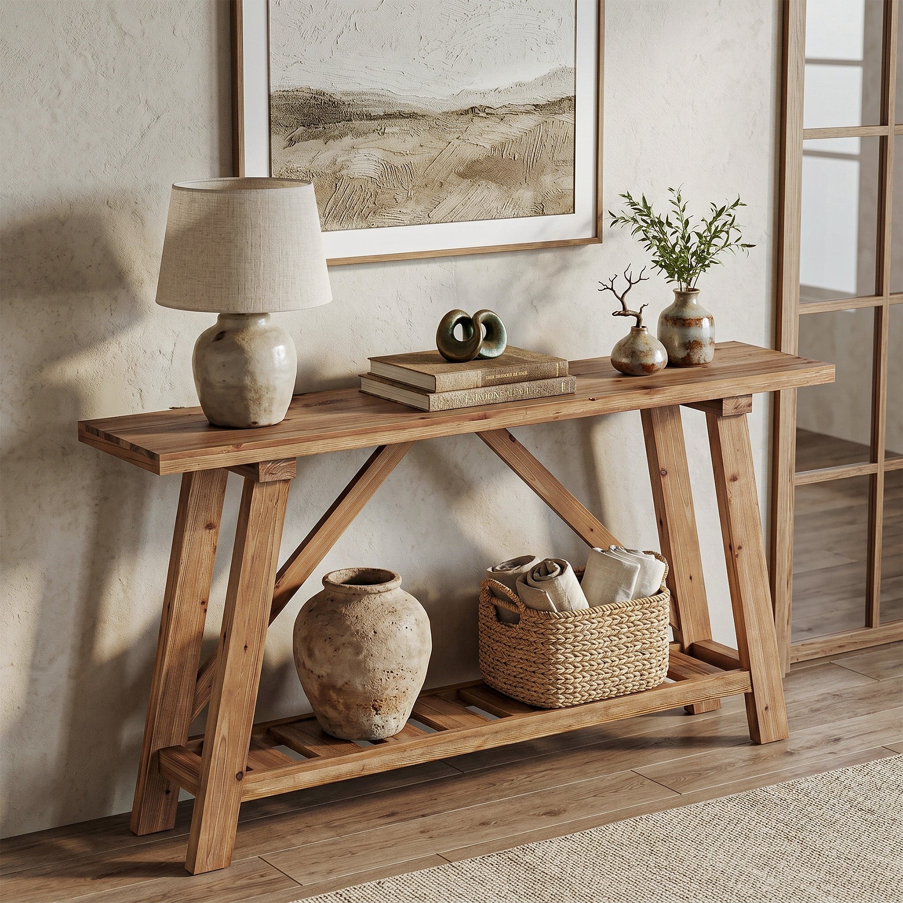 Tribesigns 62.99-Inch Solid Wood Console Table, Narrow Design with Storage Shelf for Entryway Living Room and Hallway