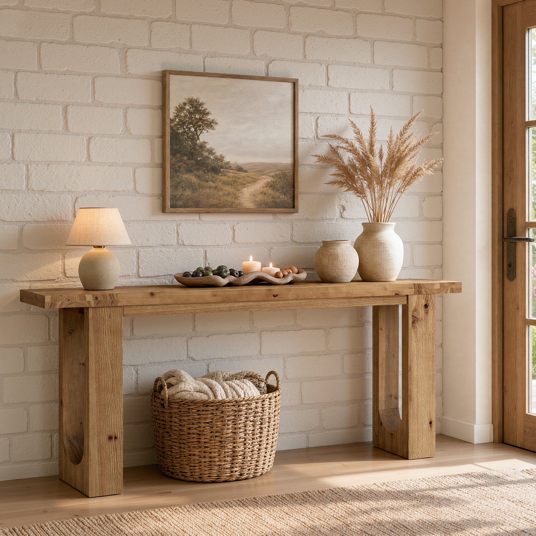 78.74-Inch Solid Wood Console Table with Hollow U-Shaped Base, Extra Long Entryway Table for Hallway