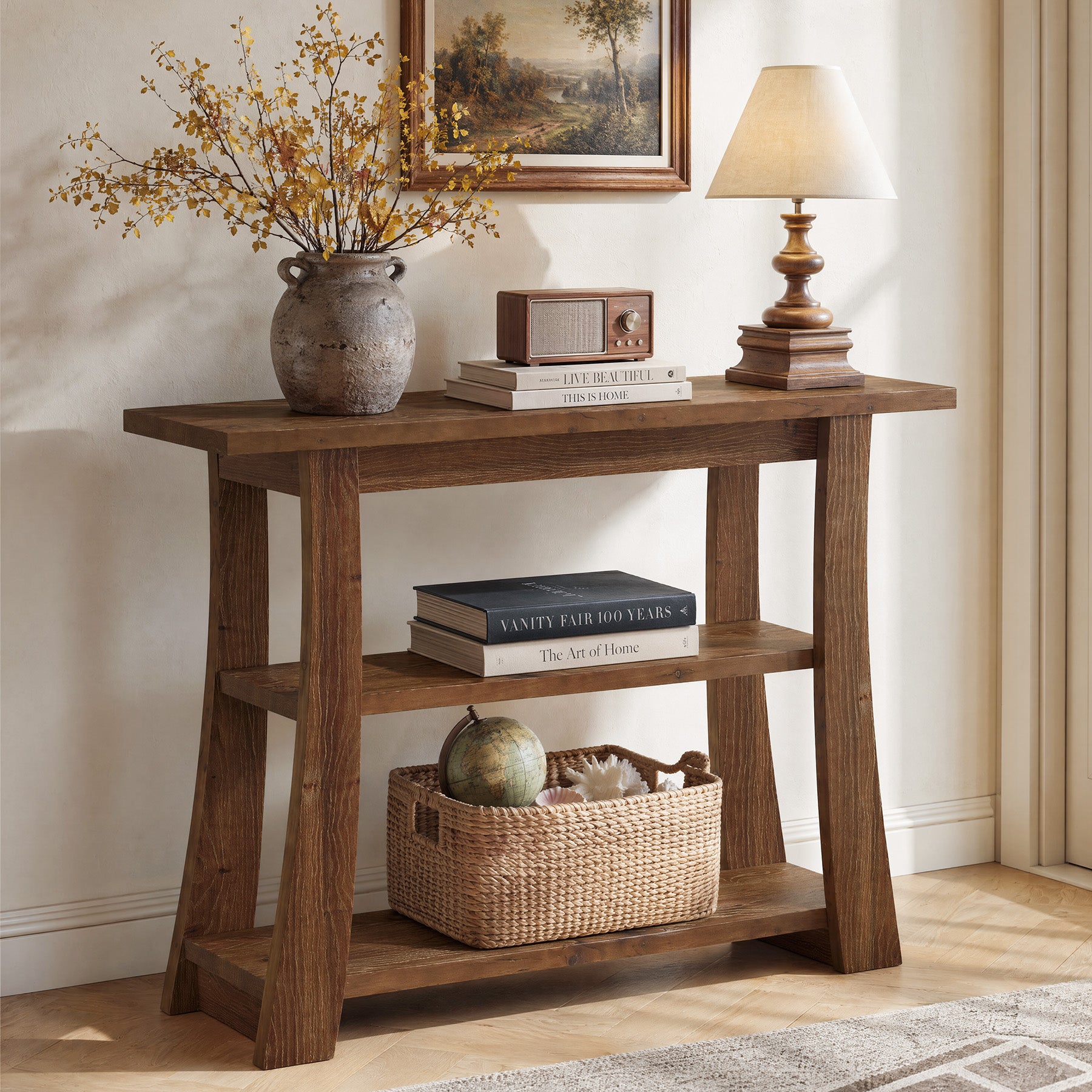 Tribesigns 41.3 Inch Solid Wood Console Table with 3-Tier Storage, Farmhouse Hallway Table